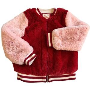 Toddler Girls Faux Fur Varisty Bomber Jacket - Cat & Jack Red Pink Velvet 3T